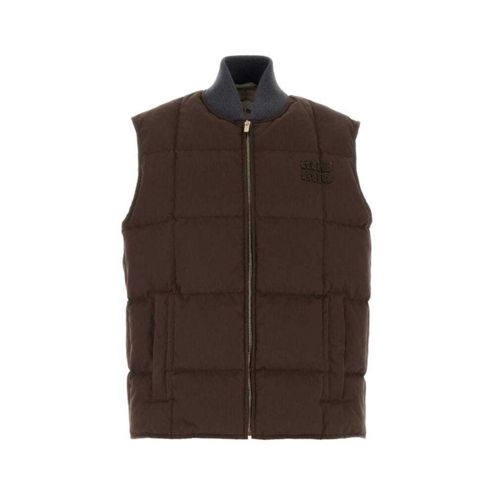 Miu Miu Women Brown Gabardine Sleeveless Down Jacket